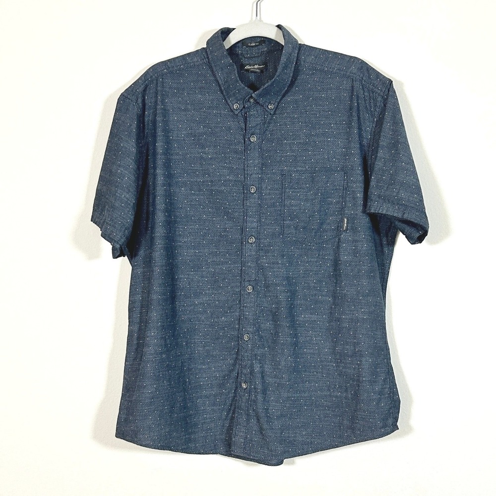 Eddie Bauer I Classic Fit Men's Blue Dotted‎ Short Sleeve Button Up Shirt I XL